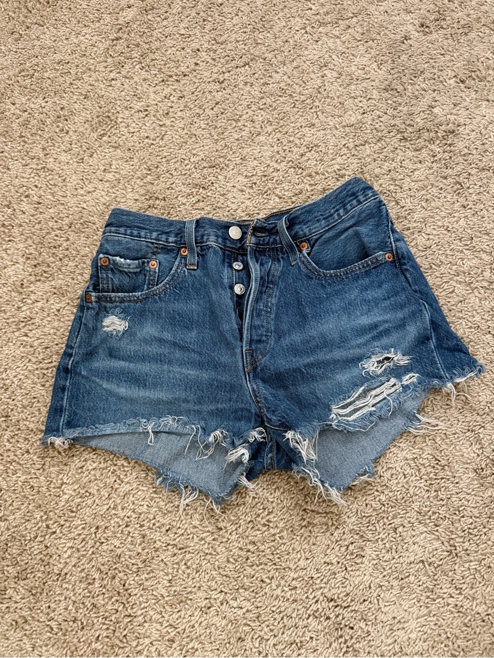 Levi's Distressed Dark Blue Denim Shorts